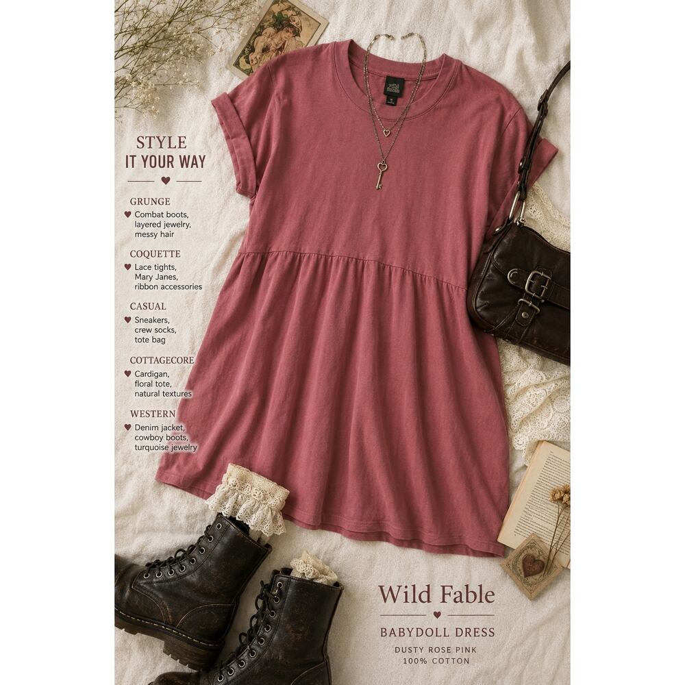 Wild Fable babydoll dress sz M dusty rose pink 100% cotton